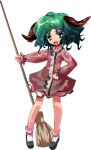  1girl alphes_(style) animal_ears bamboo_broom broom dress green_eyes green_hair highres kasodani_kyouko messy_hair open_mouth parody shope short_hair smile solo style_parody touhou 