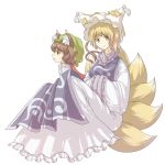  animal_ears blonde_hair brown_hair cat_ears cat_tail chen fox_tail hands_in_sleeves hat multiple_girls multiple_tails short_hair tail touhou urin yakumo_ran yellow_eyes 