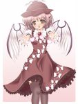  dress fingernails frills hat heart long_fingernails mystia_lorelei orange_eyes outstretched_arms outstretched_hand pink pink_hair ribbon short_hair smile solo thighhighs touhou uni_(hyper_potato) wings 