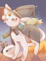  blush broom espeon forehead_jewel forked_tail halloween halloween_costume hat hp7car7nxrq5s7q no_humans open_mouth pokemon pokemon_(creature) pumpkin sidelocks smile star_(symbol) tail umbreon violet_eyes witch_hat 
