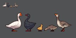  animal_focus beak bird commentary_request from_side goose gosling grey_background no_humans omunikin original pixel_art simple_background 