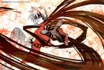  1girl artist_name breasts darkness from_side frown gloves hair_between_eyes hellsing limited_palette medium_breasts miniskirt reaching reaching_towards_viewer red_eyes red_skirt seras_victoria short_hair skirt solo thigh-highs torn_clothes torn_thighhighs toshimichi_yukari web_address 