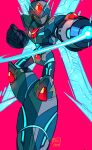  1boy absurdres aiming aiming_at_viewer arm_cannon blue_headwear danyhu16 dive_armor_x_(mega_man) energy_wings forehead_jewel green_eyes helmet highres mega_man_(series) mega_man_x_(series) mega_man_x_dive pink_background simple_background solo weapon x_(mega_man) 