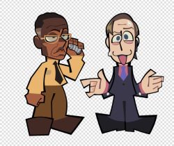  2boys better_call_saul black_footwear black_hair black_jacket black_necktie black_pants blue_eyes blue_necktie breaking_bad brown_hair brown_pants checkered_background chibi closed_mouth dark-skinned_male dark_skin english_commentary glasses hector_salamanca hillmyna holding jacket male_focus multiple_boys necktie open_mouth pants saul_goodman shirt shoes simple_background standing sweat yellow-framed_eyewear 