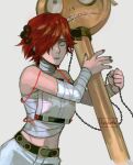  a.b.a bags_under_eyes bandaged_chest bandages chain green_eyes guilty_gear guilty_gear_xx hair_ornament hair_over_one_eye highres key key_in_head looking_at_viewer object_through_head pale_skin paracelsus redhead short_hair stitched_mouth stitches tirtyturtle 