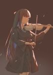 1girl black_background black_bow black_dress black_hair blue_hair bob_cut bow bow_(music) closed_mouth colored_inner_hair dress holding holding_bow_(music) holding_instrument holding_violin instrument long_hair long_sleeves multicolored_hair music playing_instrument punishing:_gray_raven selena_(punishing:_gray_raven) solo violet_eyes violin waist_bow yume_3327 