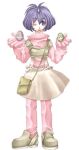  1girl alternate_costume bad_id bag bob_cut bodysuit brown_bag brown_footwear brown_skirt chest_guard easter_egg egg eiko_carol final_fantasy final_fantasy_ix full_body gloves hands_up happy holding holding_egg horns looking_at_viewer lowres one_eye_closed open_mouth pink_bodysuit pink_gloves purple_hair rendezvous shoes shoulder_bag simple_background single_horn skirt smile solo standing suspenders violet_eyes white_background 
