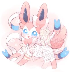  absurdres animal_focus blue_eyes blush bow bright_pupils commentary highres maaari_pkmn no_humans open_mouth pokemon pokemon_(creature) prehensile_ribbon ribbon smile sylveon symbol-only_commentary white_pupils 