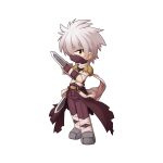  1boy armor assassin_(ragnarok_online) bandages brown_cape brown_pants brown_shirt cape chibi dagger dual_wielding full_body grey_footwear grey_hair hair_between_eyes holding holding_dagger holding_knife holding_weapon jamadhar knife long_bangs looking_at_viewer male_focus mask mouth_mask ninja_mask official_art pants pauldrons ragnarok_online red_eyes scarf shirt shoes short_hair shoulder_armor simple_background sleeveless sleeveless_shirt solo spiky_hair standing tachi-e torn_cape torn_clothes torn_scarf transparent_background waist_cape weapon white_scarf yuichirou 