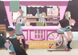  6+girls absurdres ahoge bangs_pinned_back beret blonde_hair breasts brown_hair fish_hair_ornament green_eyes green_hair guratanchikin hair_bun hair_ornament hairband half_up_braid hat heaven_burns_red highres large_breasts long_hair multicolored_hair multiple_girls ooshima_ichiko ooshima_isuzu ooshima_minori ooshima_muua ooshima_niina ooshima_yotsuha red_eyes red_hair sextuplets shirt short_hair siblings sisters skirt stuffed_toy team_31e_(heaven_burns_red) two_side_up yellow_eyes 