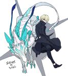  1boy 1other black_coat blonde_hair coat kaworu_(kaw_lov) monster original 