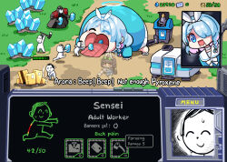  2girls 4boys :&lt; animal_ears arona_(blue_archive) black_hair blue_archive blue_eyes blue_hair blue_halo blush braid choker colored_inner_hair credit_card doodle_sensei_(blue_archive) english_text fake_animal_ears hair_over_one_eye hairband halo hm_(hmongt) hoe leaf leaf_on_head long_hair medium_hair missile miyu_(blue_archive) multicolored_hair multiple_boys multiple_girls necktie parody phrenapates_(blue_archive) pink_hair pyroxene_(blue_archive) red_eyes sailor_collar school_uniform sensei_(blue_archive) starcraft sweatdrop tongue tongue_out transparent white_halo 