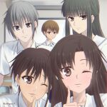  akigure1 blinking classroom expressionless fruits_basket highres kimi_toudou kuragi_machi long_hair manabe_kakeru naohito_sakuragi non-web_source school_uniform selfie souma_yuki twitter_username 