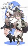  2girls animal_ears bat-eared_fox_(kemono_friends) black_bow black_bowtie black_fur black_gloves black_hair black_skirt black_socks blush boots bow bowtie brown_eyes brown_footwear brown_hair elbow_gloves extra_ears fangs flying_sweatdrops fox_ears fox_girl fox_tail fur_trim gloves grey_bow grey_bowtie grey_hair grey_jacket hair_between_eyes highres hood hood_up hoodie inu_(user_arjr4358) jacket kemono_friends kemono_friends_3 multicolored_hair multiple_girls okinawa_habu_(kemono_friends) open_mouth pleated_skirt print_footwear print_hood print_hoodie short_hair short_sleeves sidelocks skirt slit_pupils snake_girl snake_print snake_tail socks tail translation_request two-tone_bowtie two-tone_hair yellow_eyes 