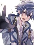  1boy black_gloves black_hair coat double-parted_bangs eiyuu_densetsu gloves hair_between_eyes mullet natsusechoco open_mouth rean_schwarzer sen_no_kiseki sen_no_kiseki_iii solo upper_body violet_eyes zipper_pull_tab 