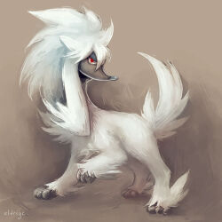  animal_focus artist_name check_commentary commentary_request dog eldrige full_body furfrou furfrou_(natural) half-closed_eyes looking_at_viewer no_humans pokemon pokemon_(creature) red_eyes solo 