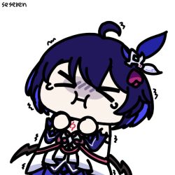 >_< 1girl animated_gif blue_hair dark_blue_hair honkai_(series) seseren short_hair