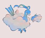  altaria animal_focus bird bird_tail blue_skin colored_skin english_commentary evolutionary_line fluffy highres ieafy no_humans pokemon pokemon_(creature) simple_background swablu tail white_background wings 