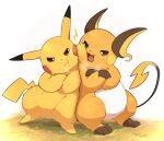  crossed_arms dorobo_93 electricity evolutionary_line heads_together injury looking_at_another orange_fur orange_tail pikachu pokemon raichu simple_background standing white_background yellow_fur yellow_tail 