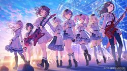  6+girls bang_dream! bang_dream!_it&#039;s_mygo!!!!! black_boots black_hair black_hat black_pants blue_eyes boots brown_eyes closed_mouth commentary_request cone_hair_bun dress earrings electric_guitar floating_hair garter_straps grey_dress grey_hair grey_shorts grey_skirt guitar hair_between_eyes hair_bun hair_ornament hat highres instrument jewelry kneehighs kurata_mashiro long_hair maruyama_aya minato_yukina mini_hat multicolored_hair multiple_girls neck_ribbon necktie official_art open_mouth pants parted_bangs pink_eyes pink_hair pink_necktie pleated_skirt red_hair red_ribbon ribbon short_hair shorts skirt socks standing star_(symbol) star_hair_ornament streaked_hair takamatsu_tomori thigh-highs toyama_kasumi tsurumaki_kokoro twintails violet_eyes wakana_rei white_hair white_socks white_thighhighs yellow_eyes 