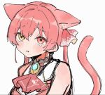  1girl animal_ears ascot blush brooch cat_ears cat_girl cat_tail commentary embarrassed heterochromia highres hololive houshou_marine houshou_marine_(1st_costume) jewelry long_hair looking_at_viewer ohagi_0909 parted_lips red_ascot red_eyes redhead sketch solo tail tearing_up twintails upper_body virtual_youtuber yellow_eyes 