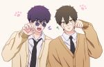  2boys black_hair black_necktie collared_shirt facial_mark glasses jacket long_sleeves mashle multiple_boys nasiinasii0707 necktie open_mouth orter_madl paw_pose round_eyewear shirt short_hair solo upper_body v-shaped_eyebrows white_shirt wirth_madl 