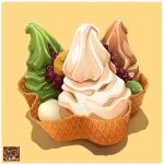  artist_logo artist_name brown_background food food_focus fruit highres ice_cream no_humans original syrup yuki00yo 