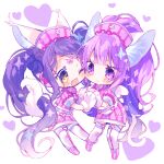  2girls :d animal_ears animal_hands bad_id bad_twitter_id blue_hair blunt_bangs blush braid braided_bangs cat_ears cat_girl cat_tail cheek-to-cheek chibi closed_mouth fang full_body garara_s_leep gloves hanazono_shuka hat head_chain heads_together heart idol_clothes idol_time_pripara kemonomimi_mode long_hair looking_at_another multiple_girls necon1 nurse_cap open_mouth paw_gloves pink_shirt pink_skirt ponytail pretty_series pripara purple_hair shirt short_sleeves skin_fang skirt smile standing stethoscope tail twintails very_long_hair violet_eyes yellow_eyes 