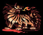  animal_focus black_background blood breath_weapon breathing_fire claws dream_tiger_(govy9807) fire full_body glowing glowing_eye hannahalexart highres looking_at_viewer monster no_humans open_mouth original outline profile red_outline sharp_teeth simple_background solo teeth tiger yellow_eyes 