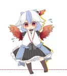  bird_wings boots chibi dress full_body head_wings multicolored_hair one-hour_drawing_challenge open_mouth red_eyes red_wings simple_background single_head_wing tokiko_(touhou) touhou two-tone_hair wings yaco_(nuitnotte) 