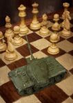  bishop_(chess) board_game chess chess_piece chessboard commentary english_commentary highres king_(chess) knight_(chess) military_vehicle motor_vehicle no_humans object_focus original pawn_(chess) queen_(chess) rook_(chess) sadajiro shadow tank toy_tank type_74_(tank) 