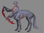  1boy animal_ears centauroid colored_sclera commentary_request full_body grey_background grey_hair looking_at_viewer male_focus metamon1996 monster_boy original red_sclera short_hair signature simple_background sketch solo standing taur very_short_hair yellow_eyes 
