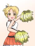 1girl anima_yell! blonde_hair cheering cheerleader hairband happy headband long_hair medium_hair orange_skirt sawatari_uki white_dress yellow_eyes\r\n