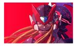  2boys absurdres android armor black_eyes blonde_hair forehead_jewel highres long_hair looking_at_viewer male_focus mechanical_parts mega_man_(series) mega_man_zero_(series) mega_man_zero_3 multiple_boys nakayama_tooru official_art omega_(mega_man) power_armor red_background red_helmet red_theme third-party_source upper_body white_background zero(z)_(mega_man) zero_(mega_man) 