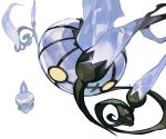  aqeecit candle chandelier chandelure fire floating from_above glint highres litwick looking_up no_humans pokemon pokemon_(creature) pokemon_focus purple_fire simple_background smile sparkle white_background yellow_eyes 