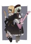  2girls ascot bang_dream! bang_dream!_it&#039;s_mygo!!!!! bass_guitar black_capelet black_dress black_mask black_pantyhose black_skirt black_socks blonde_hair border capelet clothing_cutout commentary dated domino_mask dress electric_guitar feet_out_of_frame green_hair grey_background guitar hashtag-only_commentary hat highres holding holding_bass_guitar holding_guitar holding_instrument instrument long_hair looking_at_viewer mask medium_hair misumi_uika multiple_girls outside_border pantyhose red_hat shirt shoulder_cutout signature simple_background skirt socks tok8505_(erica) violet_eyes wakaba_mutsumi white_ascot white_border white_shirt wireless_microphone 