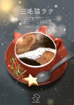  artist_logo coffee coffee_mug cookie cup drink food food_focus highres mug no_humans original sakurada_chihiro saucer spoon steam 