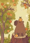  animal animal_focus capybara commentary food food_on_head fruit fruit_on_head hair_ornament highres mandarin_orange mimpish no_humans object_on_head original pixel_art plant solo sparkle tree tree_stump 