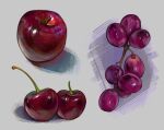  absurdres apple cherry food food_focus fruit grapes grey_background highres no_humans original rappenem simple_background 