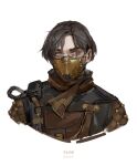 1boy 2022 absurdres airship_assassin_wraith apex_legends artist_name black_hair black_jacket brown_jacket cable english_commentary genderswap genderswap_(ftm) grey_eyes hair_behind_ear highres jacket looking_at_viewer male_focus mask mouth_mask official_alternate_costume portrait realistic short_hair simple_background solo tish_(jst_tish) v-shaped_eyebrows white_background wraith_(apex_legends) 