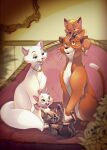  blurry blurry_foreground cat character_request chidentsu couch disney highres indoors kitten marie_(the_aristocats) no_humans on_couch orange_fur the_aristocats white_fur 