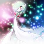  bob_cut colored_skin dress from_side gardevoir green_hair hair_over_one_eye looking_at_viewer multicolored_skin parted_lips pink_eyes pokemon pokemon_(creature) shiratsuki_(royal_moon) two-tone_skin white_dress white_skin 