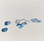  abstract_background animal animal_focus dog footprints highres looking_to_the_side no_humans original painting_(medium) traditional_media watercolor_(medium) white_background yuki_furasi 