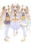  absurdres animal_ear_headphones animal_ears bare_shoulders blonde_hair blue_eyes bow cat_ear_headphones cat_ears closed_mouth fake_animal_ears flower hair_flower hair_ornament headphones highres long_hair mechuragi open_mouth own_hands_together seeu skirt smile standing star_(symbol) thigh-highs very_long_hair vocaloid white_background white_thighhighs zettai_ryouiki 