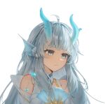  1girl absurdres ahoge anyue_chao blue_eyes blue_hair detached_sleeves eastern_dragon_horns fins grey_hair head_fins highres horns long_hair solo upper_body virtual_youtuber wangzhe_rongyao white_background xishi xishi_(youlong_qingying) 