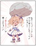  barbara_(genshin_impact) book_holster border chibi chibi_only closed_eyes detached_collar detached_sleeves dress drill_hair emphasis_lines genshin_impact hat highres miricia no_nose open_mouth partially_translated shaded_face smile solo standing translation_request twin_drills twintails white_dress white_sleeves 