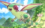  :d bright_pupils claws clouds commentary_request day fangs flygon flying kotobukkii_(yt_lvlv) no_humans open_mouth outdoors pokemon pokemon_(creature) sky smile solo tongue 