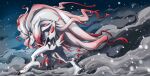  absurdres claws commentary_request fish.boy from_side grey_fur highres hisuian_zoroark night outdoors pokemon pokemon_(creature) red_pupils smoke snowing solo yellow_eyes 