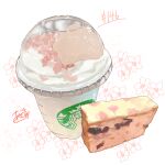  absurdres artist_name coffee cup disposable_cup drink floral_background food food_focus highres no_humans original pastry starbucks takisou_sou whipped_cream 