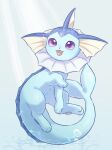  :d air_bubble bubble commentary_request full_body happy ichino_cco light_rays no_humans open_mouth pokemon pokemon_(creature) smile solo underwater vaporeon violet_eyes 